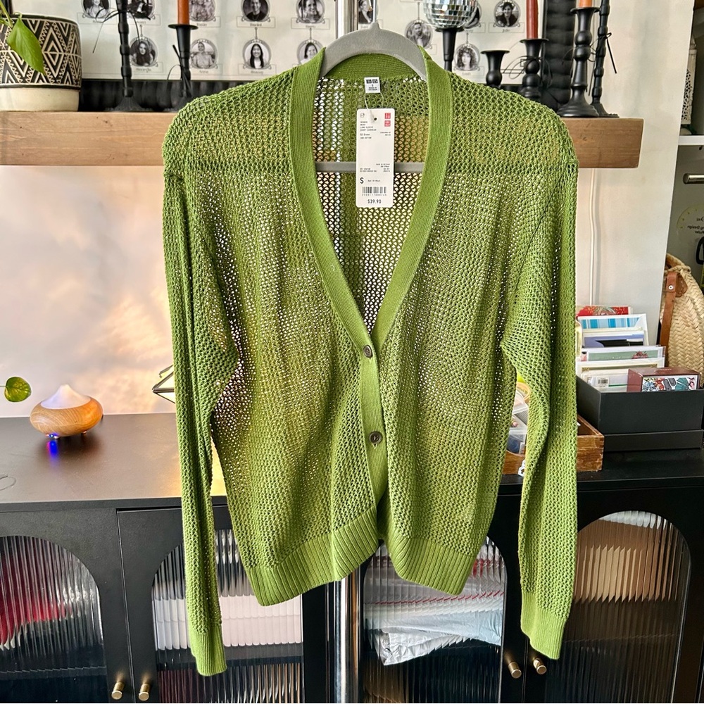 NWT: UNIQLO Green Mesh Long Sleeve Cardigan - Women's S